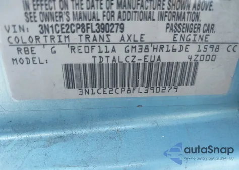 2015 Nissan Versa Note S Plus из США, поврежденный, VIN 3N1CE2CP8FL390279